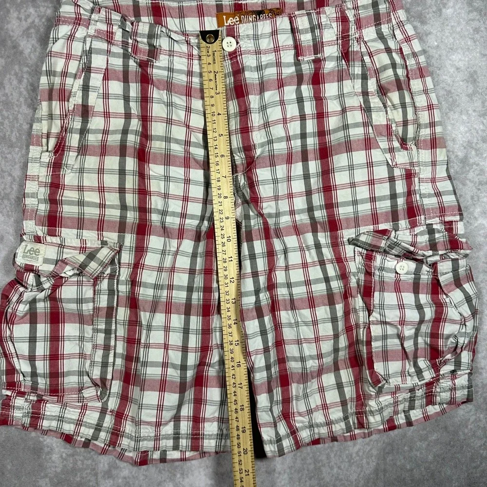 Lee Dungarees Mens Plaid Cargo Shorts 32 Red White Cotton Casual Outdoor Summer